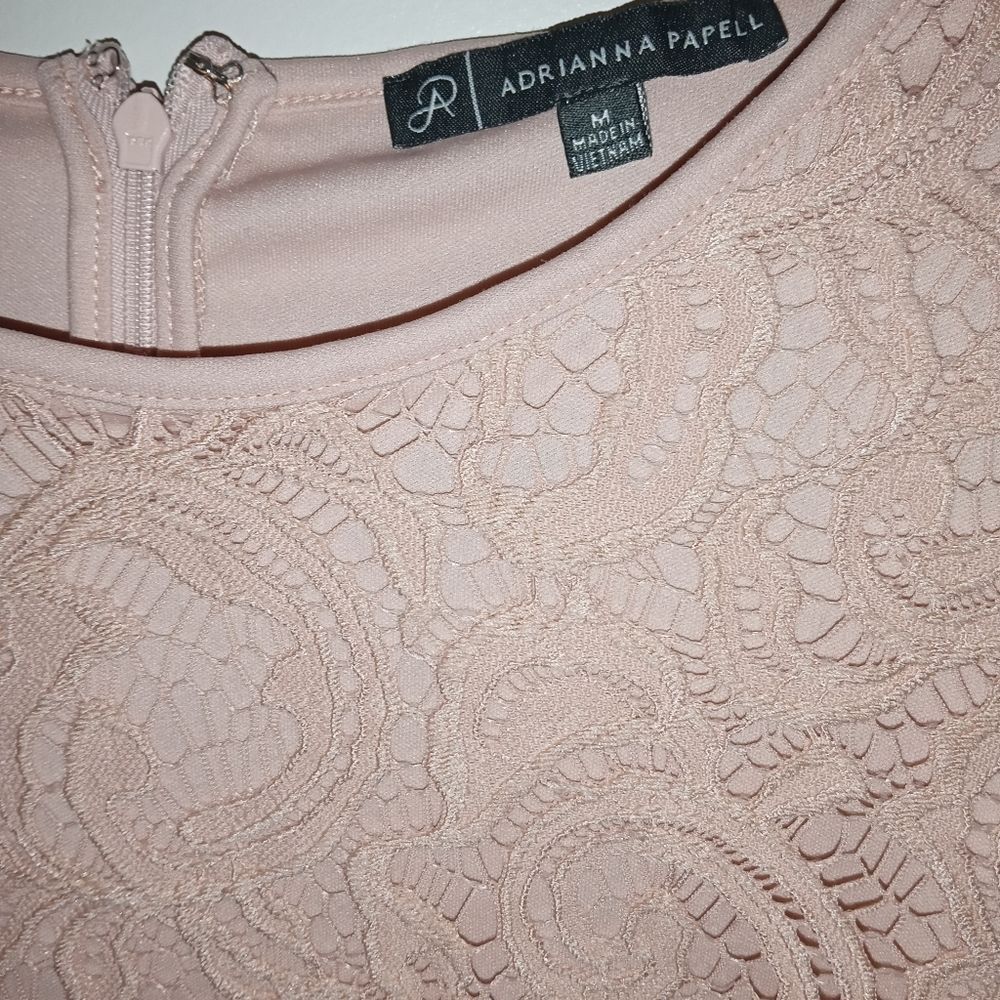 Adrianna Papell Blush Pink Lace Overlay Peplum Blouse  size M - Picture 7 of 8
